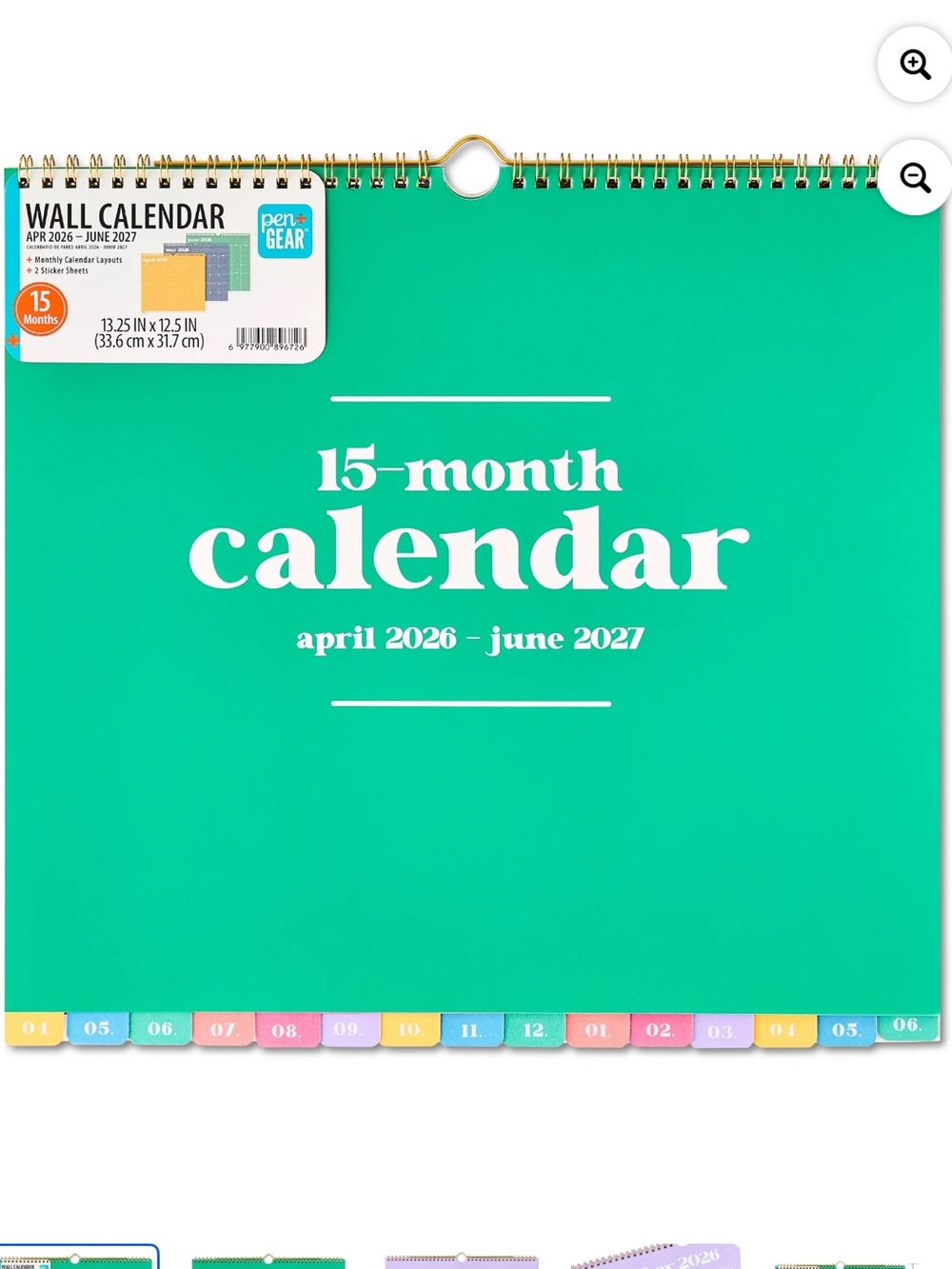 Pen+Gear Monthly Large 15 Month April 2026 -June 2027 Wall Calendar w/ Stickers